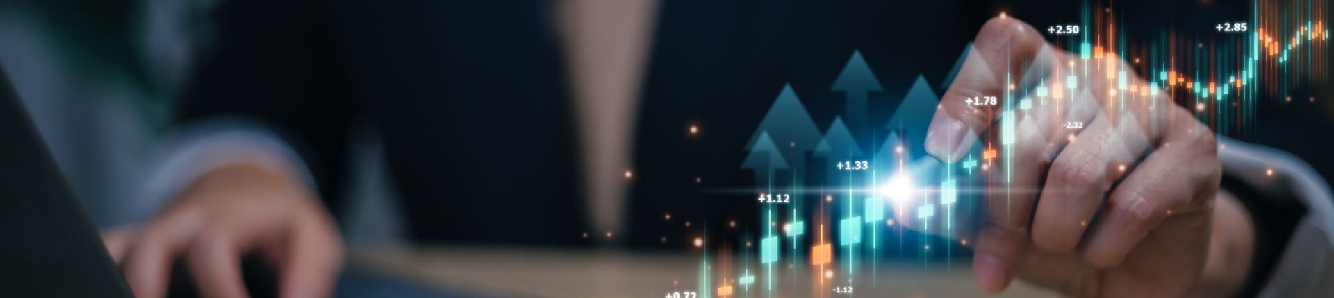 investor, business target planning and strategy, Stock market, Business growth, progress or success concept. Women with a growing virtual hologram stock, invest in trading.