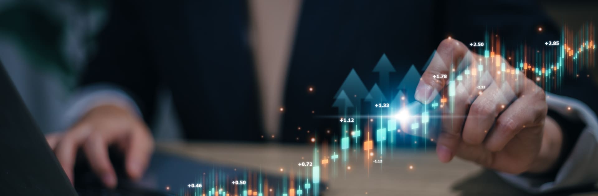 investor, business target planning and strategy, Stock market, Business growth, progress or success concept. Women with a growing virtual hologram stock, invest in trading.